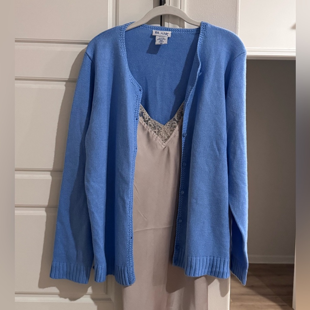 Vintage Blair Light Blue Open Cardigan Sweater - Blair